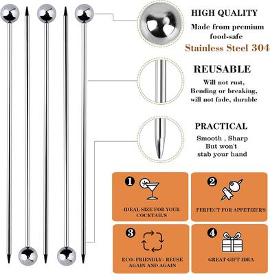 12Pcs Stainless Steel Cocktail Picks Bar Tools Drink Stirring Sticks Drinks Decoration Reusable Fruit Sticks Cocktail Picks