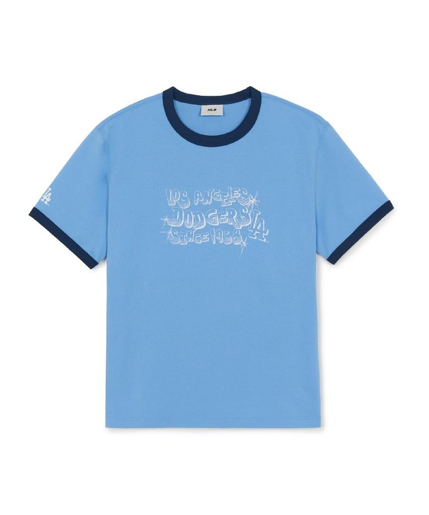 Emelbi Letter Graphic Regular Fit Ringer T-Shirt La (Ptn.Skyblue)