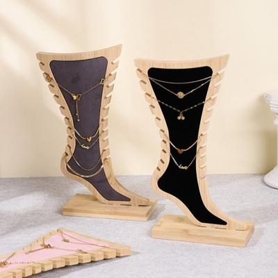 Creative Necklace Display Stand Foot Shaped Jewelry Hanging Stand Velvet Wooden Board Holder  Store