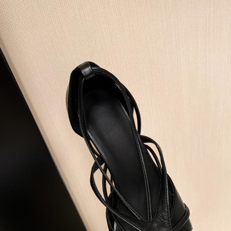 Fashion Pointy 8cm Slim High Heels Sandals Graduation Ceremony Crossed Buckle Roman Black Short Skirt Sexy Sandals