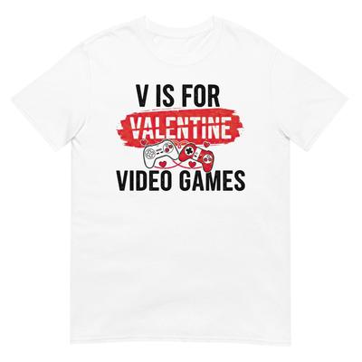 V Is for Video Games Funny Valentines Gamer Boy Men Kids T-Shirt