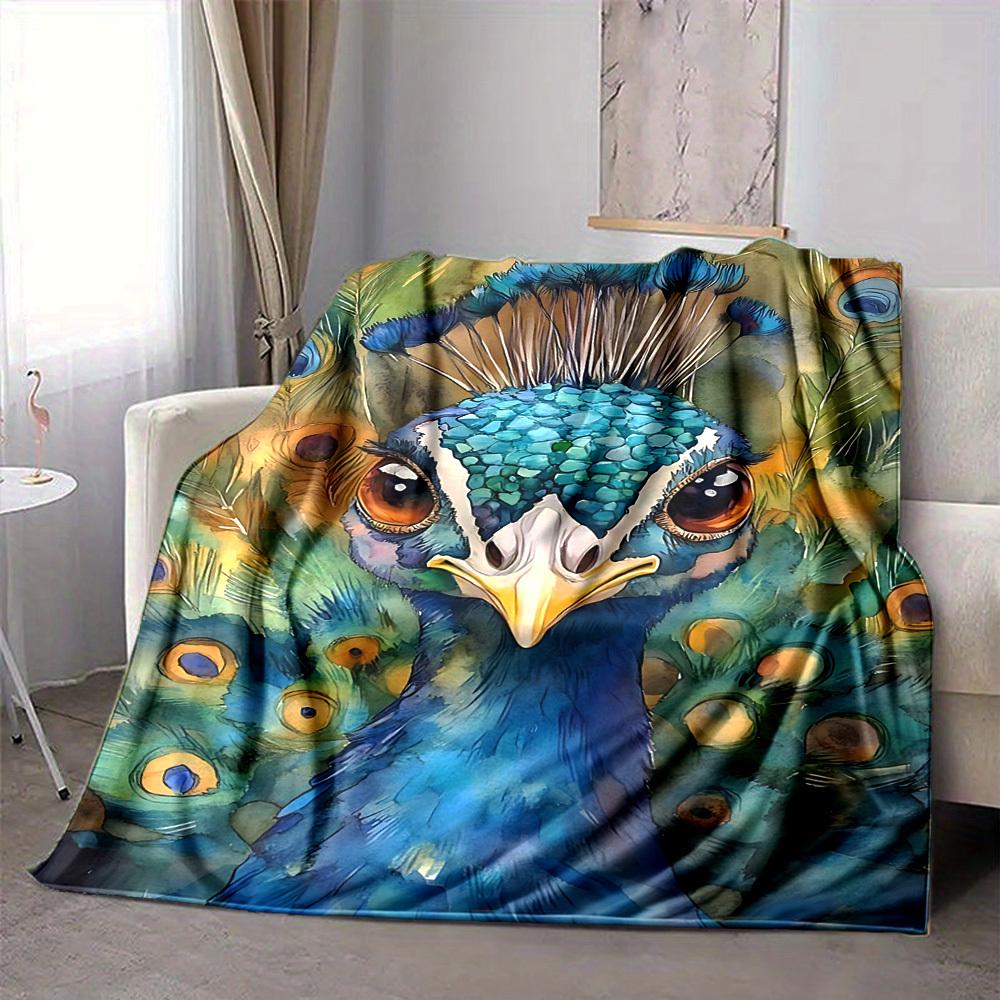 1pc Peacock Illustration Blanket Lightweight Blanket Throw Blanket For Sofa, Bed, Travel, Camping, Livingroom, Office yy251010037