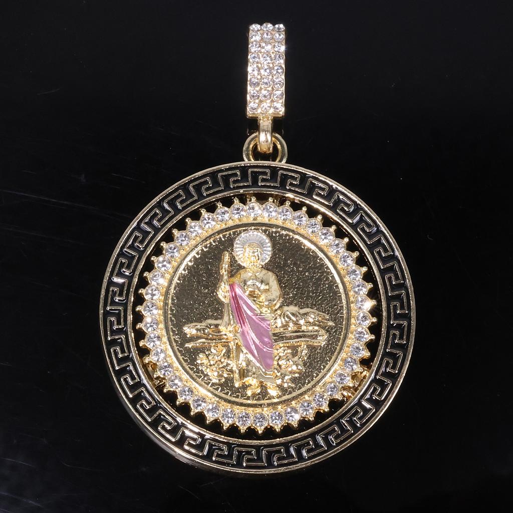European and American New Rotatable St. Jude Alloy Pendant, Alloy Diamond-encrusted Personalized Hip-hop Style Necklace Jewelry
