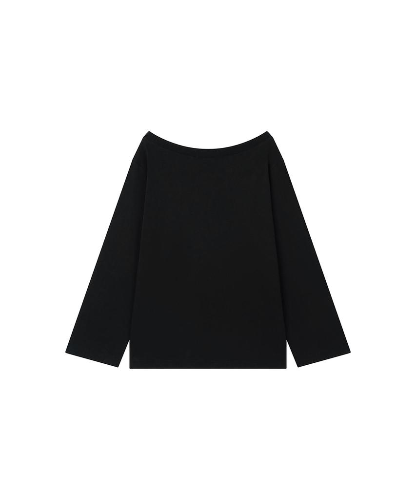 Lotaib Off-Shoulder Crack Logo Long-Sleeve - Black