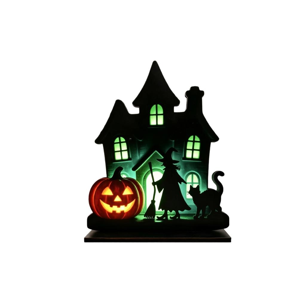 Halloween Wooden Decoration Pumpkin House Tabletop Ornament for Party Decor
