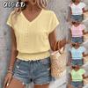 Women's Fashion Casual Solid Color Print Short Sleeve V Neck Blouses & Shirts