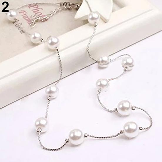 Necklace Single Layer Adjustable Alloy Women Faux Pearl Clavicle Chain for Wedding