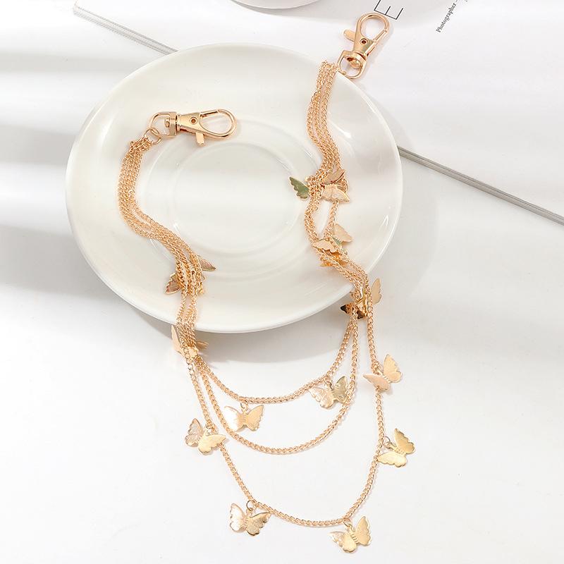 Punk Butterfly Belt Waist Chain Women Pants Multi Layer Hiphop Keychain Jewelry