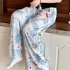 Summer Women's Cotton Rayon Loose Fit Soft Homewear Ankle-Length Wide Leg Floral Printed Lounge Pants