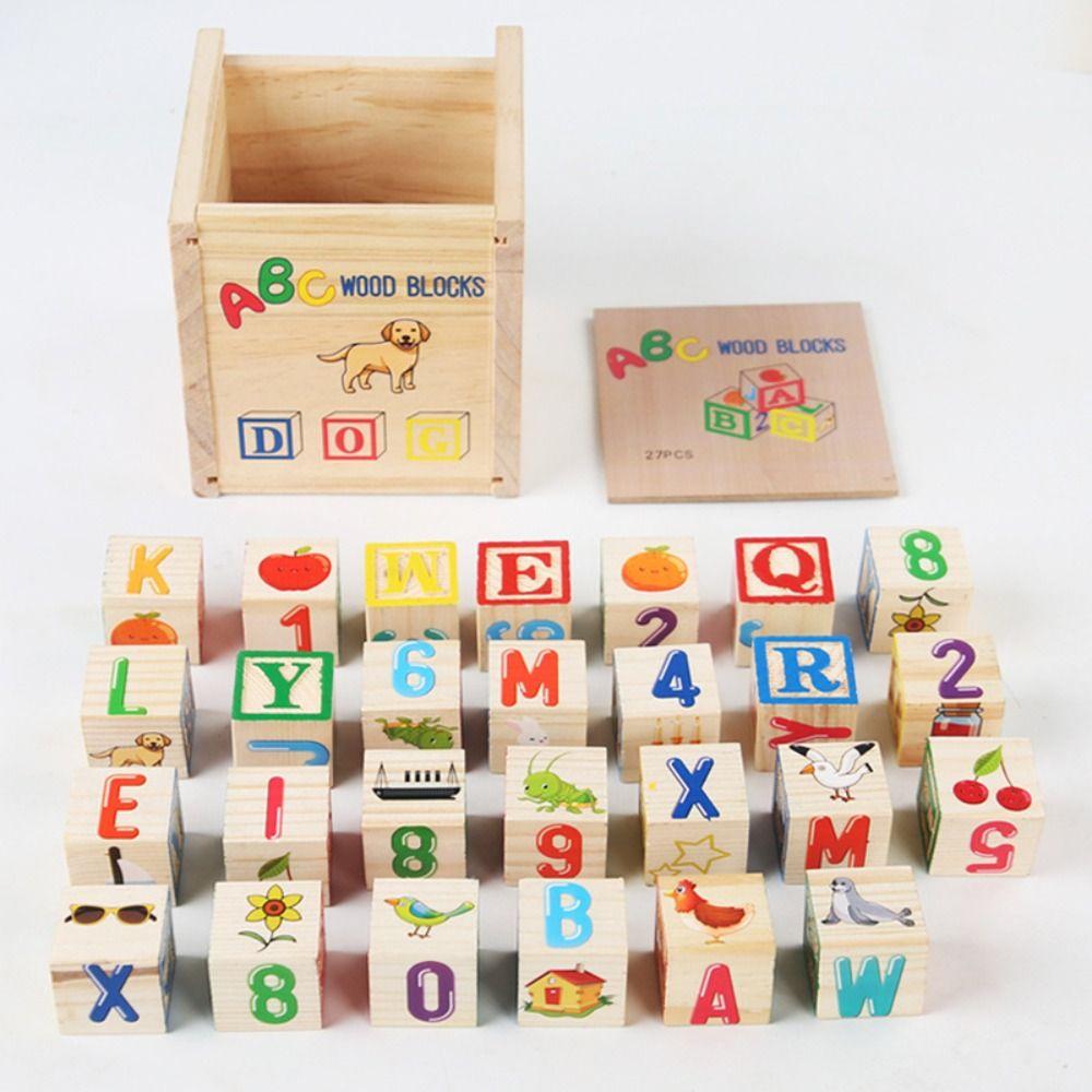 Cognition Learning Wooden Building Blocks Alphabet Number Early Education Letter Cognitive Toys Cartoon Abc Letter