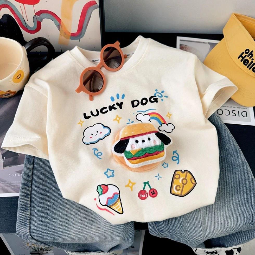 

3D Rainbow Doll Parent-Child Cotton T-Shirt - Boys & Girls Short Sleeve Summer Top 80 (Child Size) бежевый