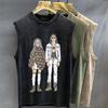 Men's Tank Top Vintage Washed Abstract Figure Graphic Print Oversized Sleeveless Vest Summer Women's Gym Y2k Clothes
