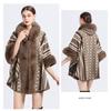 Womens Oversized Wool Blend Coat With Faux Rabbit Fur Collar Jacquard Knit Cape Cardigan Winter Plus Size