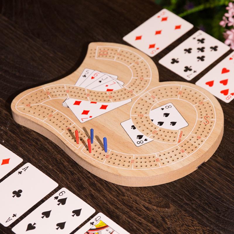Wooden Cribbage Game Board with Poker Pegs