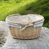 Woven Wicker Picnic Basket Handbag with Handle - Pastoral Style Fruit Storage E18