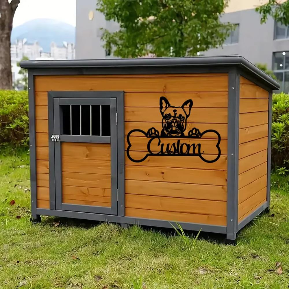 Personalized Metal Dog House Sign, Rustic Wall Decor for Pet Lovers, Unique Gift for Dog Owners, Outdoor Garden Art