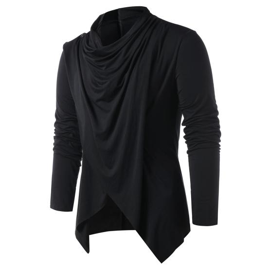 Men Autumn Shirt Vintage Long Sleeves Solid Color Asymmetrical Cardigan Warm Shawl Collar Medieval Breathable Men Autumn Tops for Daily Wear