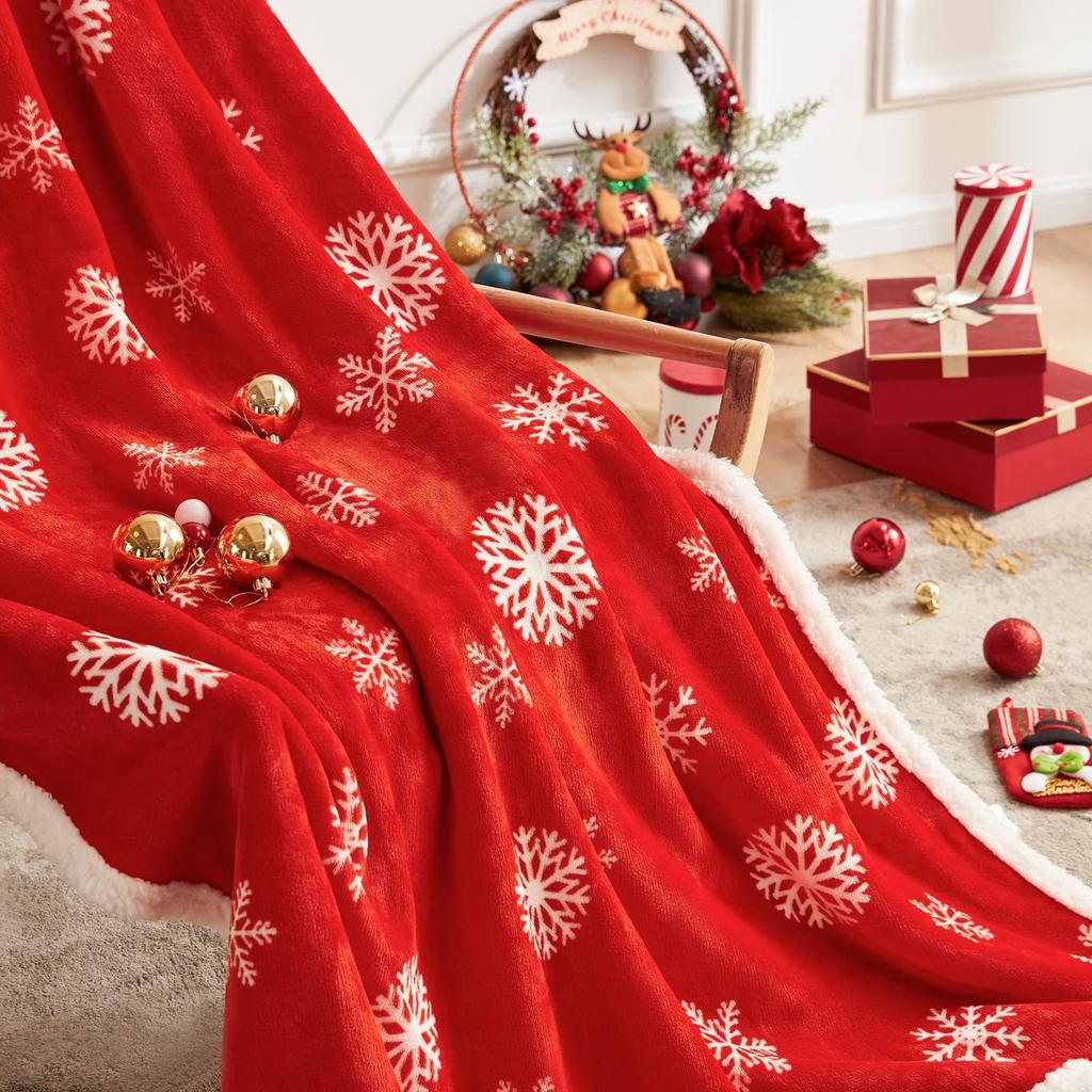 Christmas Reindeer Throw Blanket Double Layer Thicken Fluffy Soft,Warm,Fleece Flannel Santa Claus Snowman Blanket Home Gift