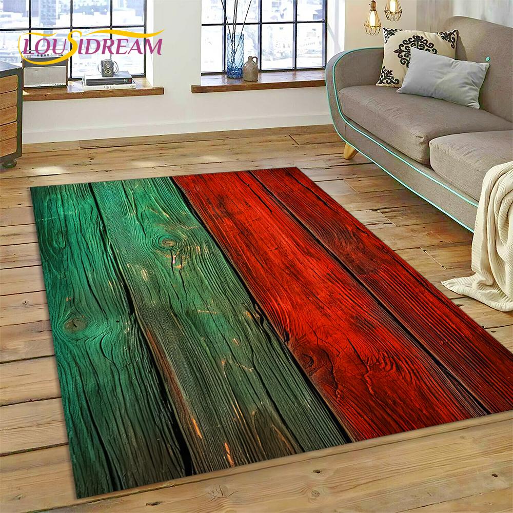 Alfombra Personalizada de Madera con Grano de Color 3D para Decoración de Sala de Estar y Dormitorio, Felpudo Antideslizante para Sofá Felpudo