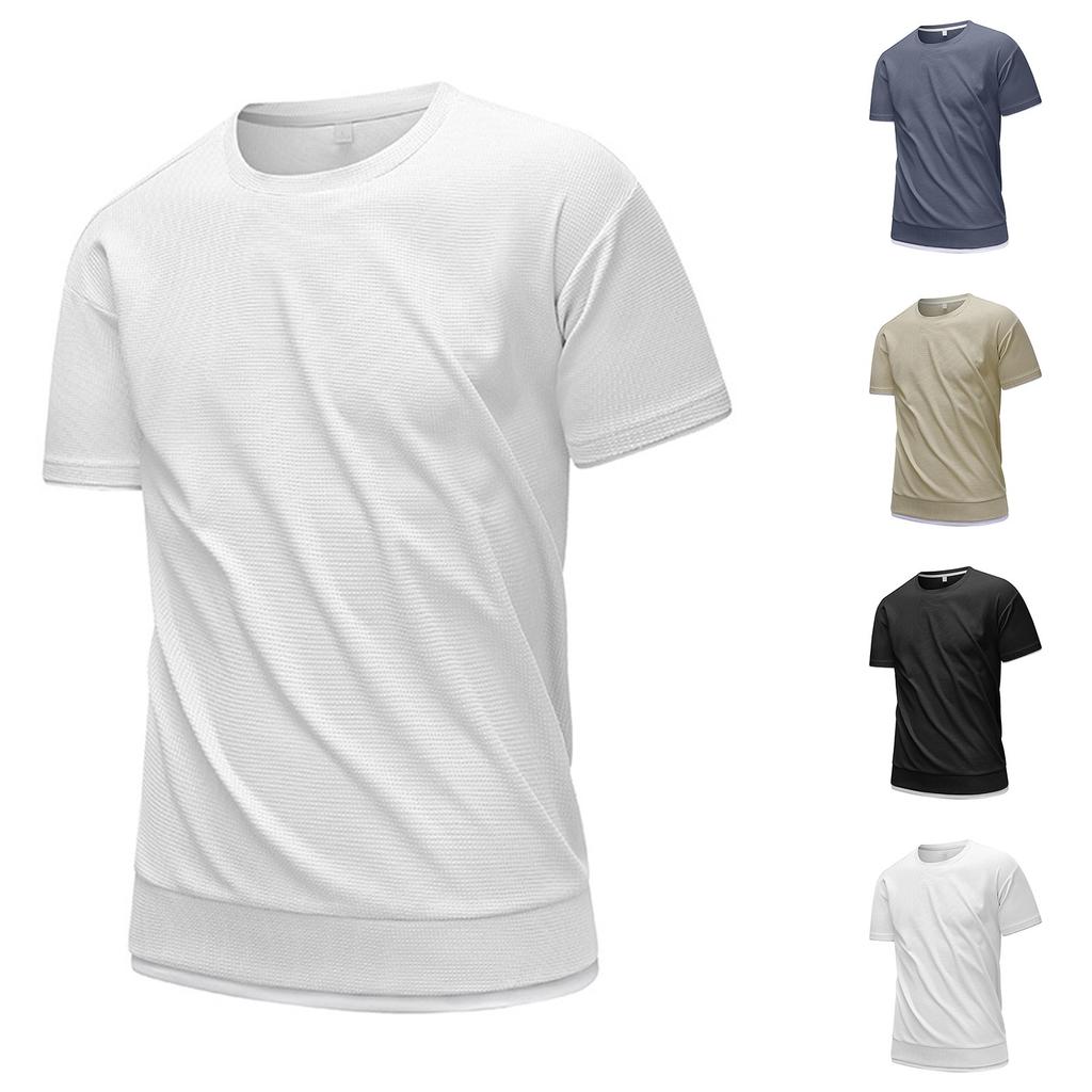Men's Summer Men's Half Short Sleeve T-shirt Casual Fake Two-piece Top