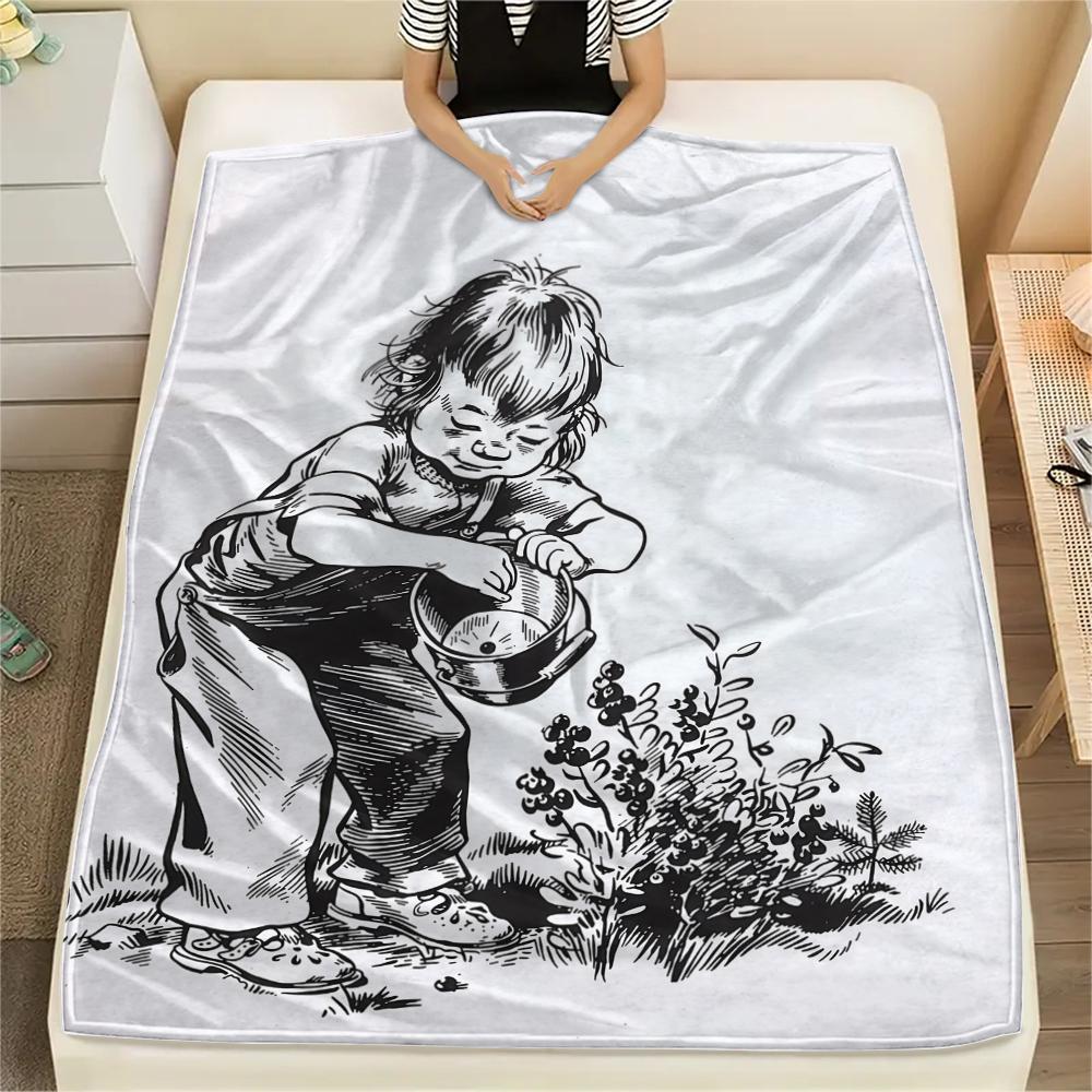 1PC Blueberries for Sal Print Flannel Blanket, High quality All Seasons, Home Decor, Warmth and Comfort, Perfect for Christmas Gifts 80cm x 120cm