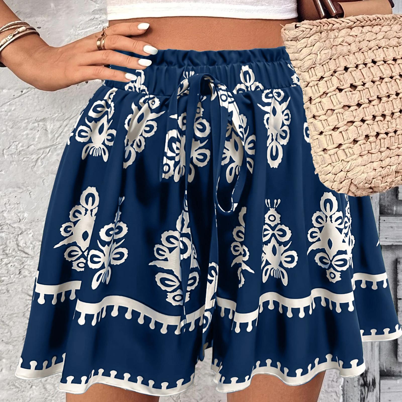 Женские Повседневные Свободные Модные Весенне-Летние Шорты с Бохо Принтом XXL