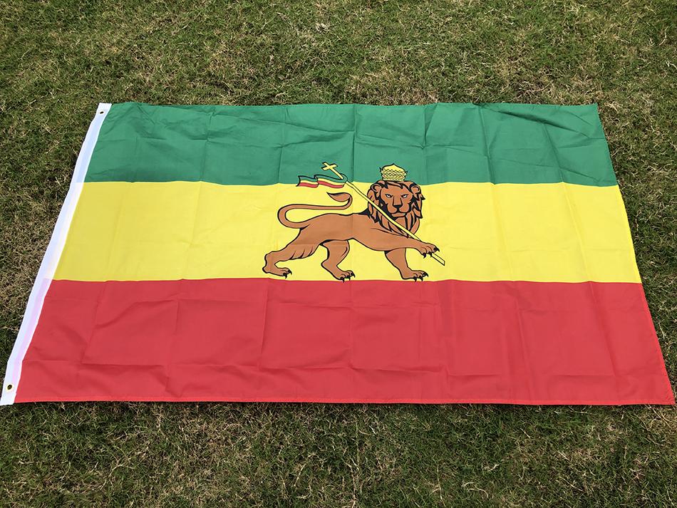 SKY FLAG Bandiera dell'Etiopia 90x150cm Poliestere di Alta Qualità da Appendere Leone di Giuda Leone Etiope di Giuda Bandiera per Decorazione Domestica