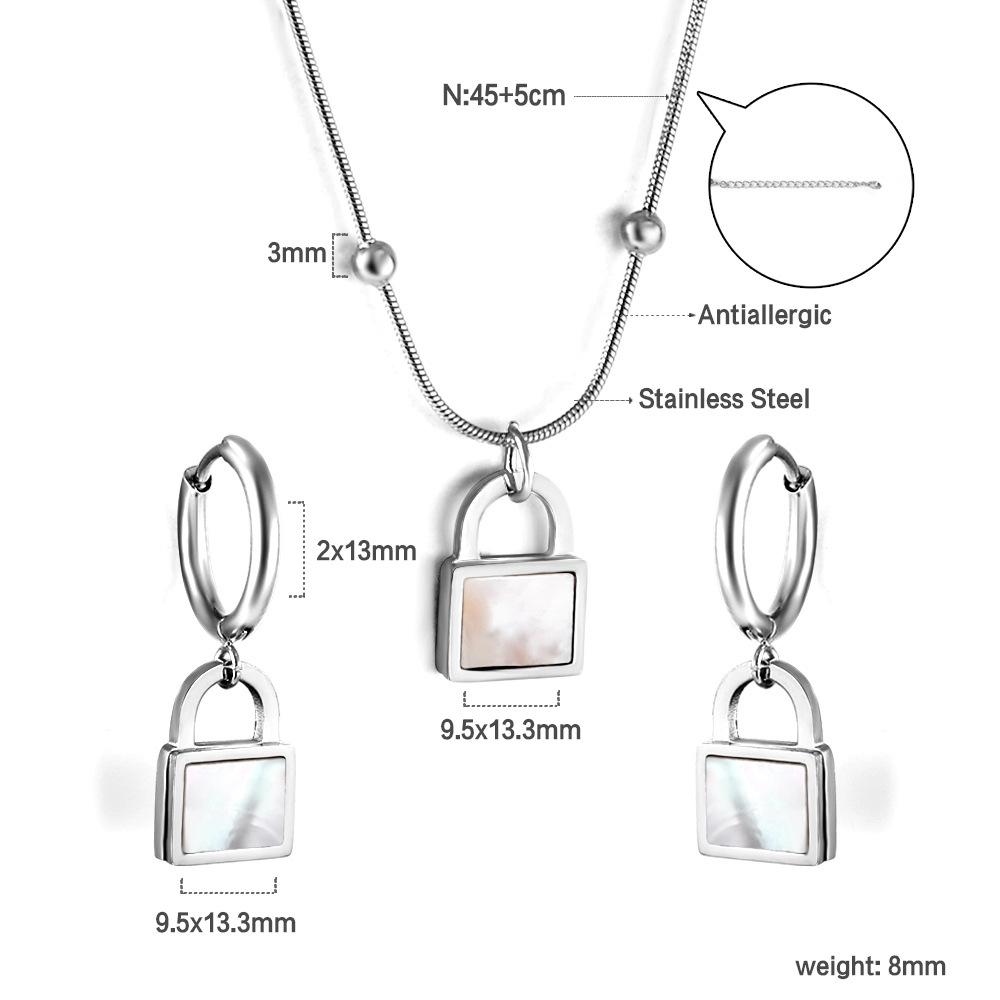 Stainless steel jewelry set niche design square white shell butterfly earrings necklace two-piece set