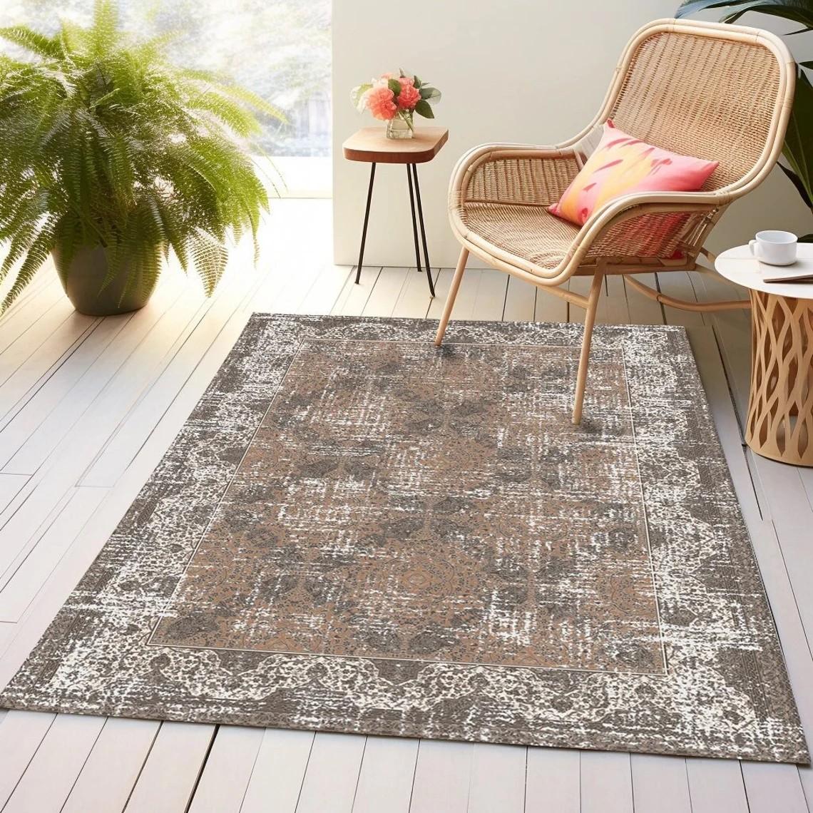 

Washable Vintage Farmhouse Distressed Green Rug Bohemian Indoor Carpet Children s Rooms Green Stylish and Comfortable Rugs 40x60cm