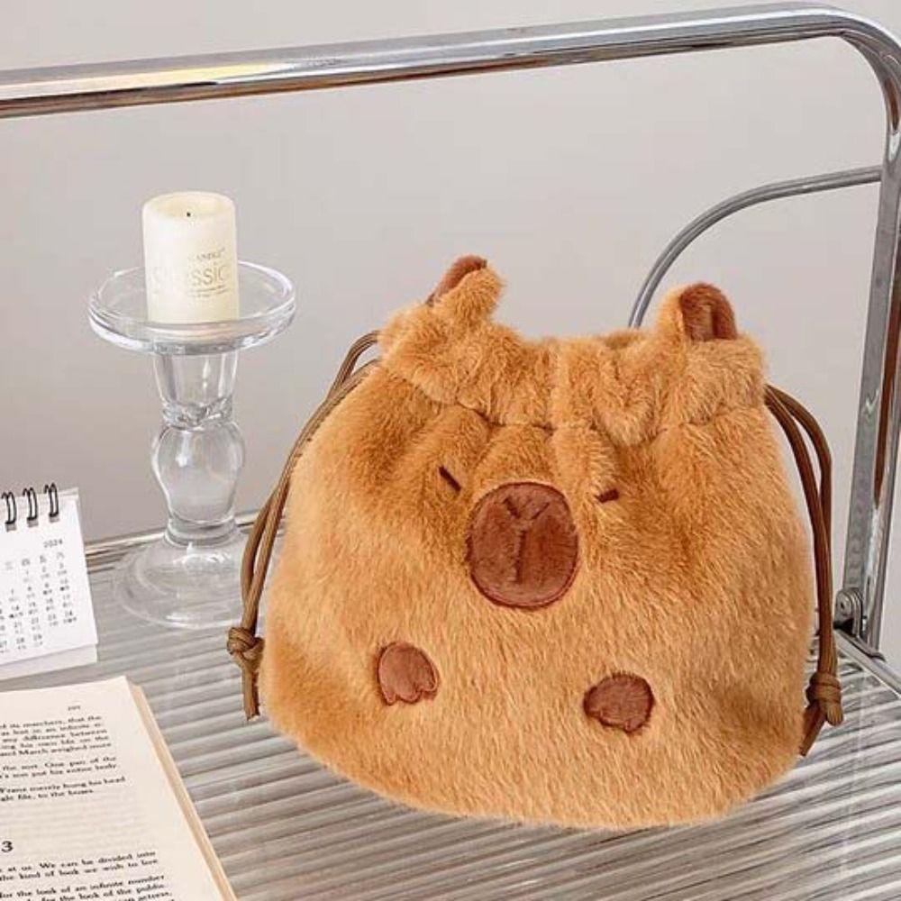 Large Capacity Capybara Plush Shoulder Bag Animal Cartoon Cartoon Crossbody Bag  Female Lady Girl