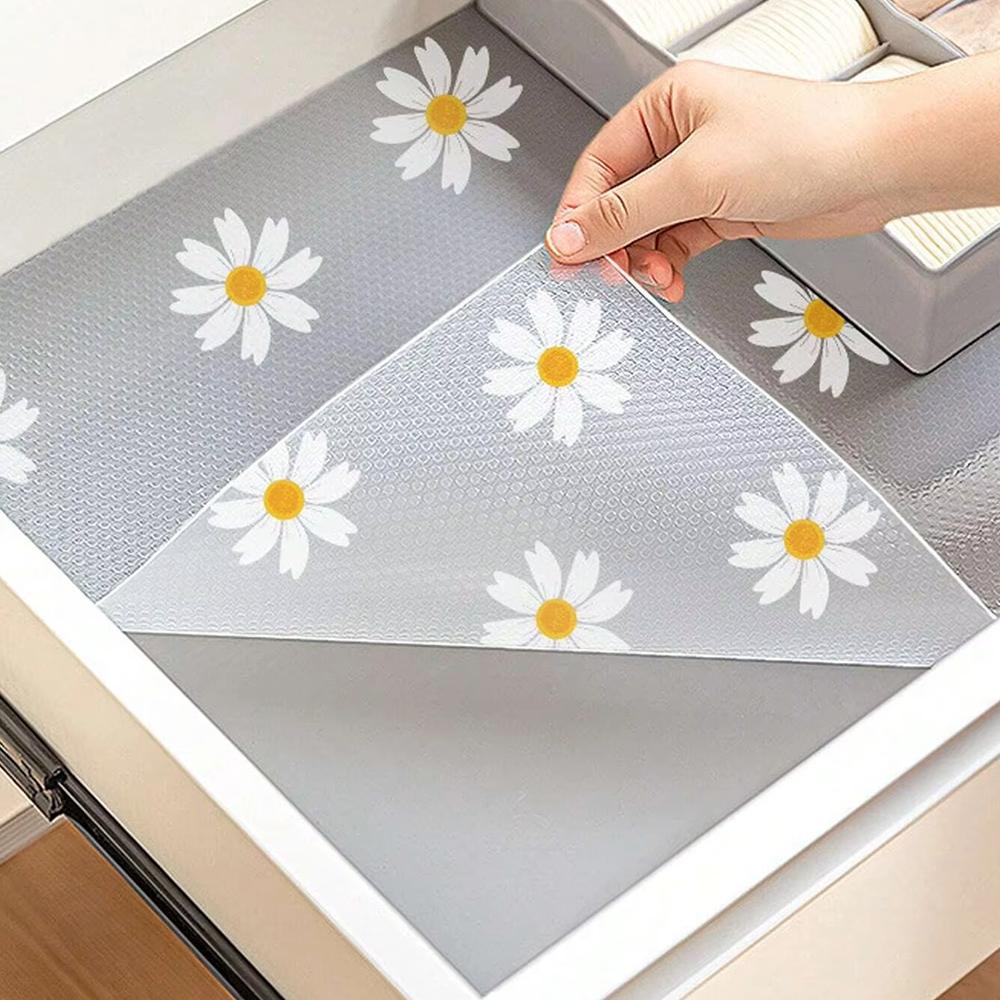 New Daisy Drawer Liners Non-Adhesive Waterproof Fridge Pad Dustproof Washable Shelf Liner