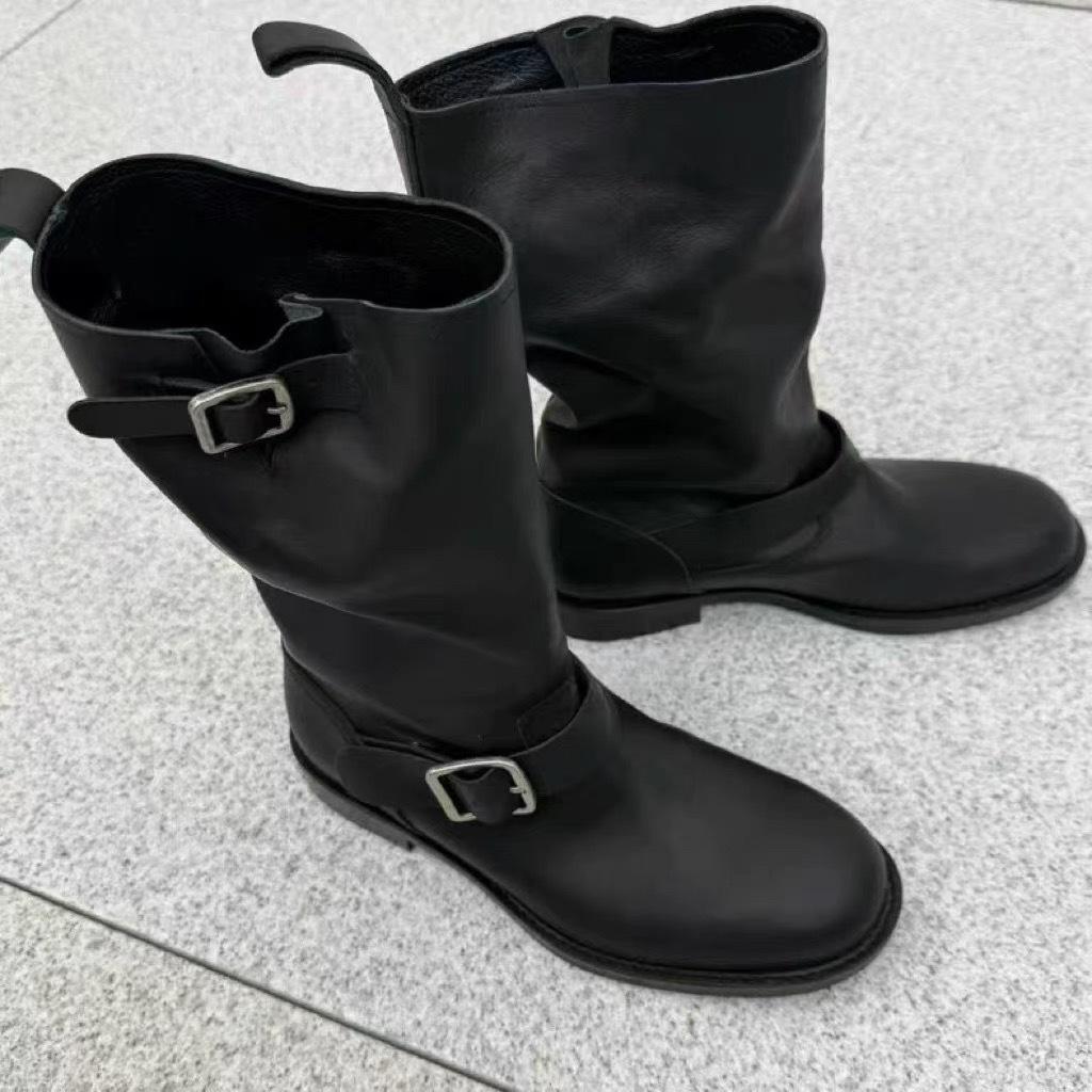 

Универсальные ботинки Мартина с круглым носком и рукавом для ремня, осенне-зимние, из мягкой кожи, удобные, женские ботинки в рыцарском стиле 40 чёрный