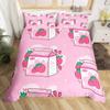 Strawberry Duvet Cover Full Size Comforter Cover Cute Strawberry Pattern Pink Decor Bedding Set for Kids Boys Girls Adults 3Pcs