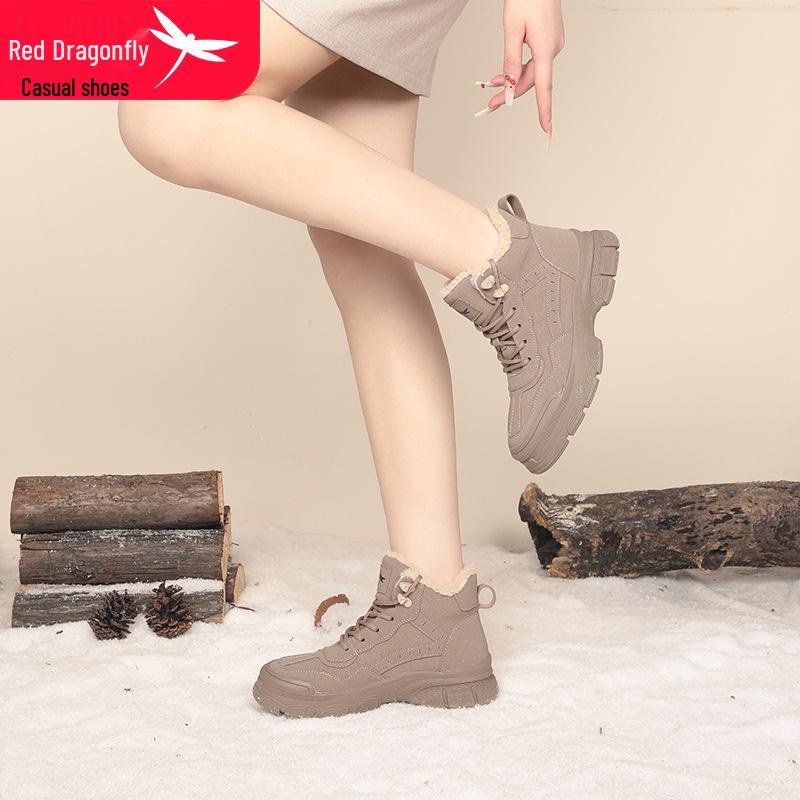 Red Dragonfly Women's Velvet-Thick Snow & Martin Boots: Winter Waterproof, Thick Sole, Short Workwear Style
