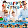 New Monster Truck Birthday Theme Party Supplies Tableware Paper Cups Paper Plates Paper Tissue Background Cloth Set Party Essentials