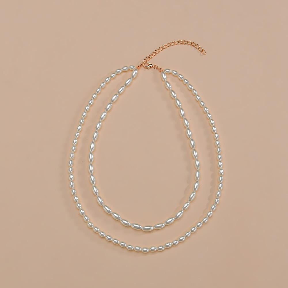 New Rice Grain Pearl Double Layer Women's Neck Chain Collarbone Chain