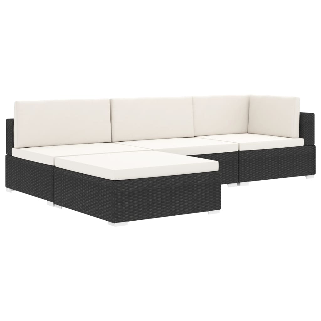 Modular Footstool 1 Pc + Cushions Poly Rattan Black