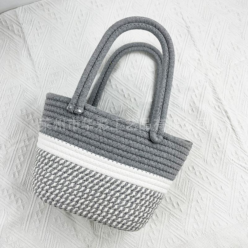 Retro Khaki Color Matching Portable Cotton Thread Bag Girl Versatile Portable Women's Bag Cotton Rope Woven Bag