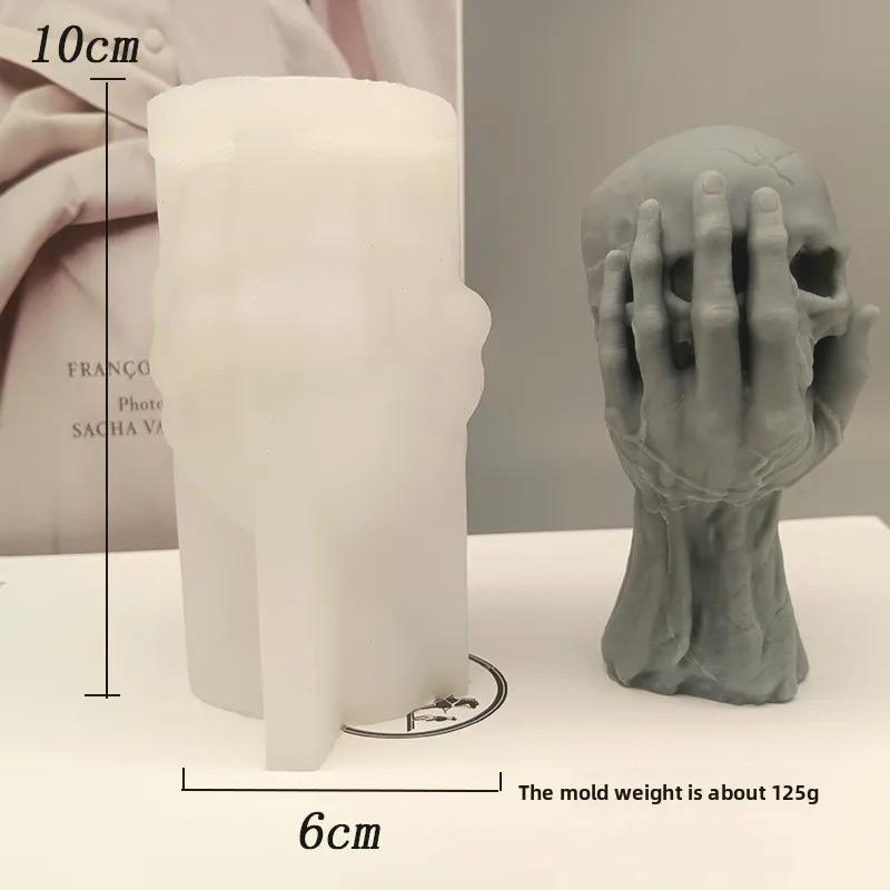 

Halloween 3d Ghost Silicone Mold Hand Holding Skull Head Soap Mold Diy Aromatherapy Candle Plaster Mold Home Decoration