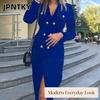 JPNTKY Women's Fashion Autumn Winter Solid Color Print Long Sleeve POLO Neck Casual Dresses