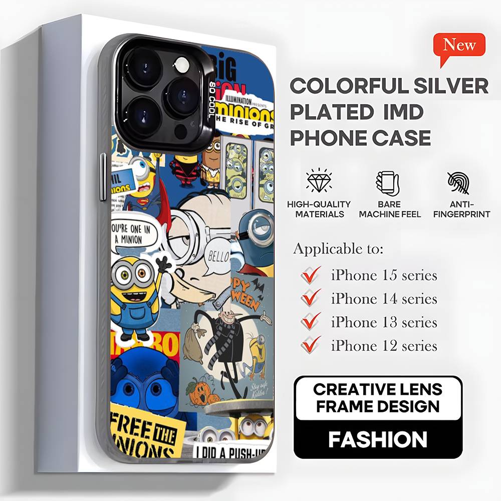 

C-Cartoon Cute M-Minions-s Phone Case For iPhone 16,15,14,13,12,11,Mini,Pro,MAX,plus,Black Matte Shockproof Cover iPhone15promax