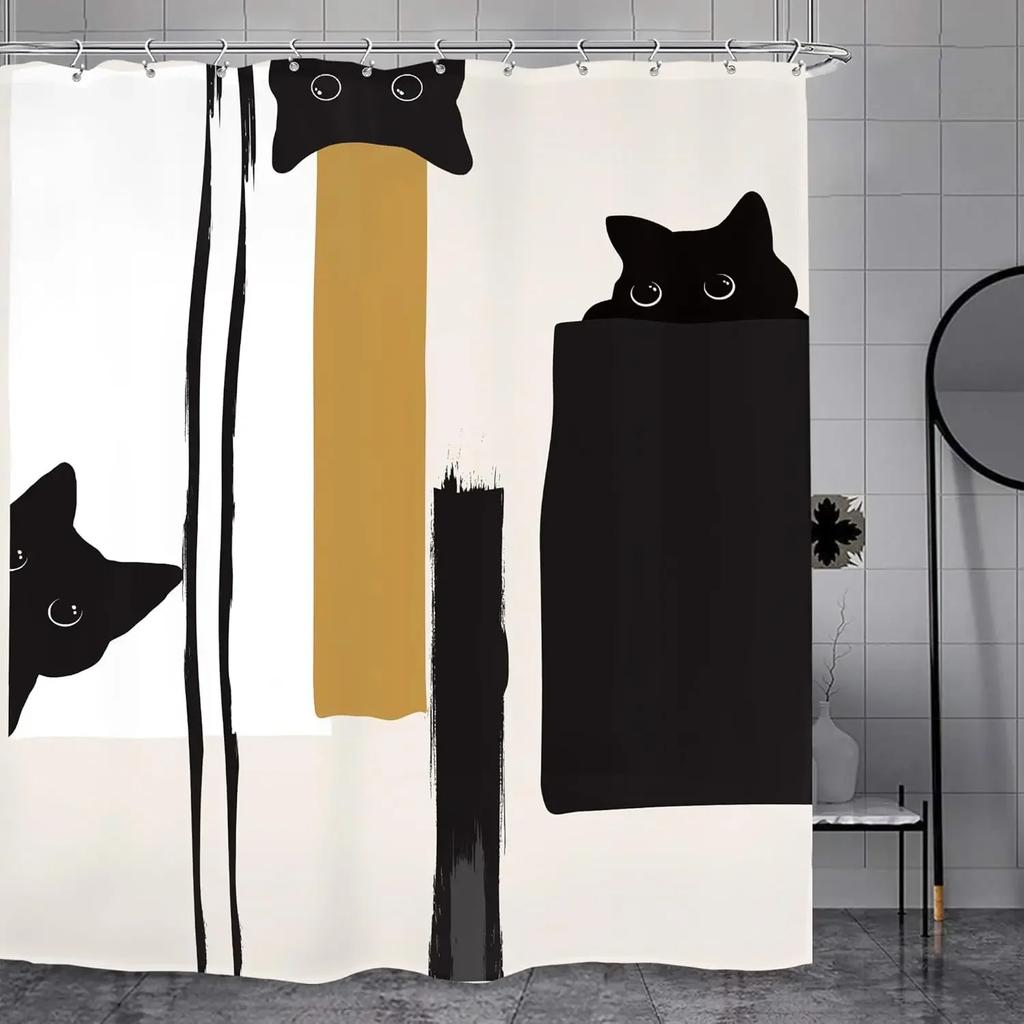 Abstract minimalist modern bathroom shower curtain neutral beautiful striped waterproof decorative shower curtain