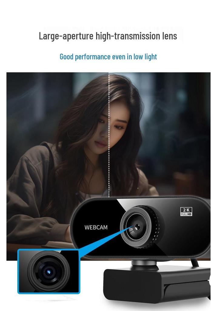 2K USB HD Computer Camera with 1080P Live Streaming, Driver-Free.