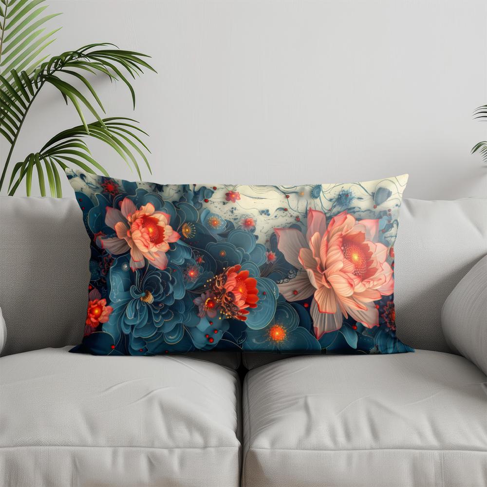 Home Decor Floral Pattern Rectangle Pillow Cover Suitable For Sofa Bedroom Car Pillow Cover Cushion Rectangular Back Cushion