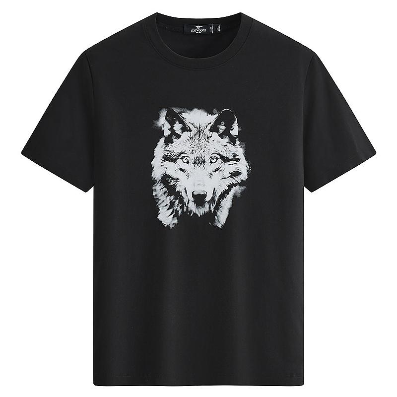 Classic Wolf Head Printed Design: Seven Wolves Men's Modal Printed Short Sleeve Round Neck T-shirt