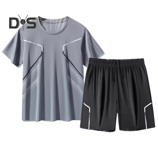 2dílná sada pánských teplákových souprav s kulatým výstřihem, krátkým rukávem, tričkem s elastickým pasem a kraťasy, rychleschnoucím sportovním oblečením