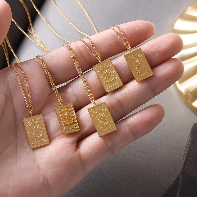 European & American Style Simple Titanium Steel Sun & Star Pendant Necklace