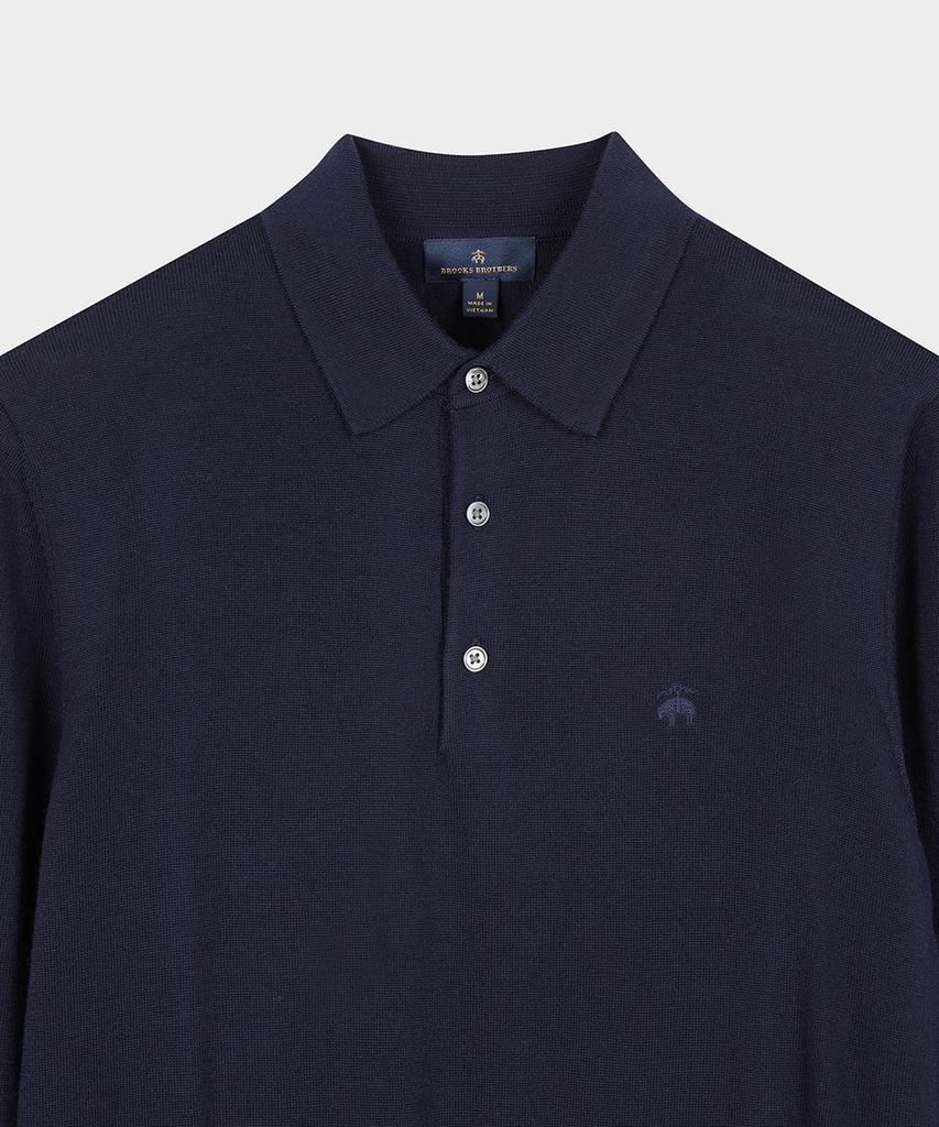 BROOKS BROTHERS Merino Wool Logo Polo Sweater (Navy) (Bbwtmnf301)