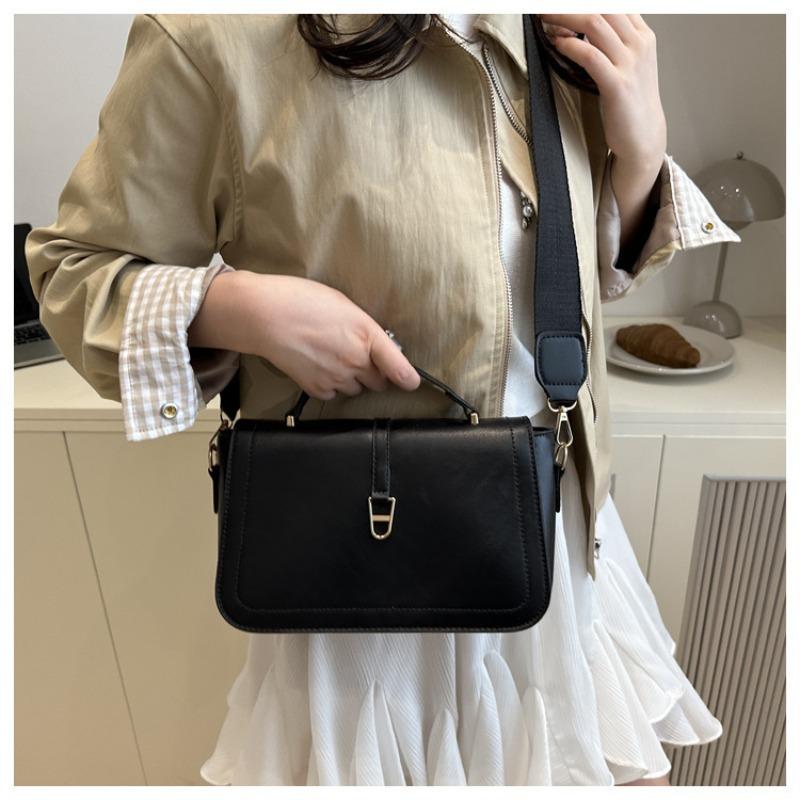 Fashionable Minimalist Crossbody Bag with Top Handle and Flap for Women - Solid Color Square Purse Simple Design Shoulder Bag