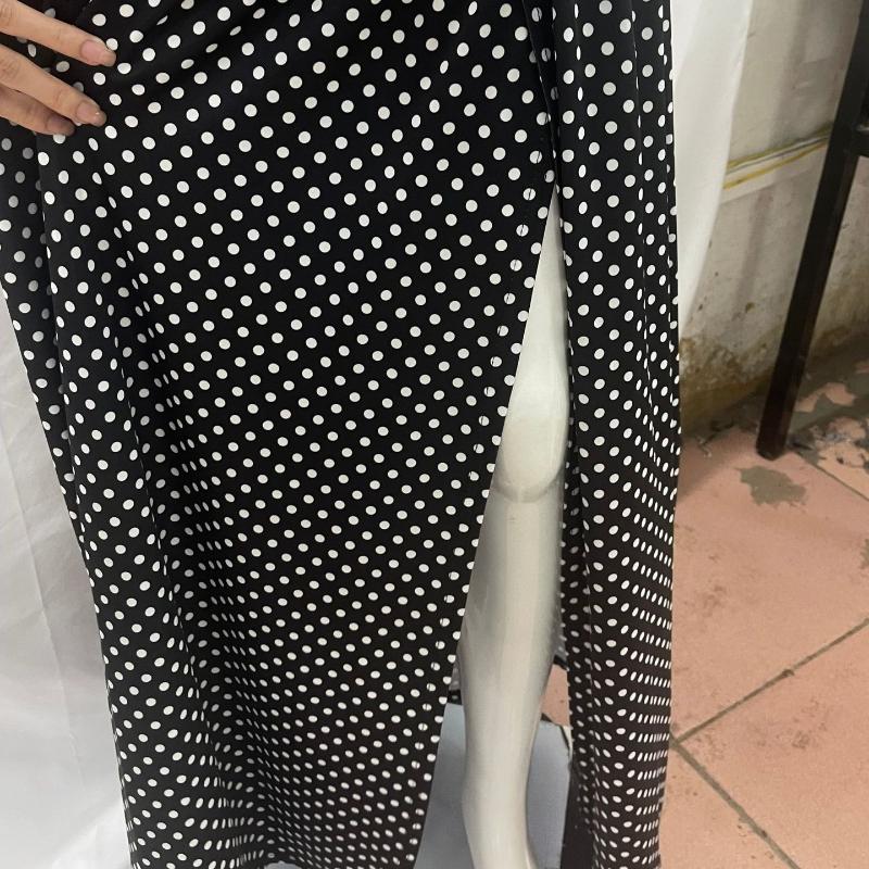 European and American neck hanging polka dot print deep V retro slim fit sexy backless jumpsuit long skirt